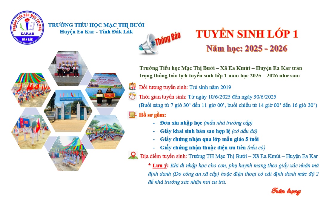 Thông báo Tuyển sinh lớp 1 năm học 2025 – 2026